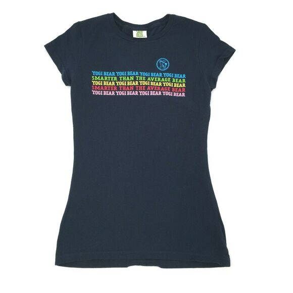 Alstyle Apparel Yogi Bear Crew Neck T Shirt Size Large Womens Navy Blue Rainbow - Picture 1 of 8